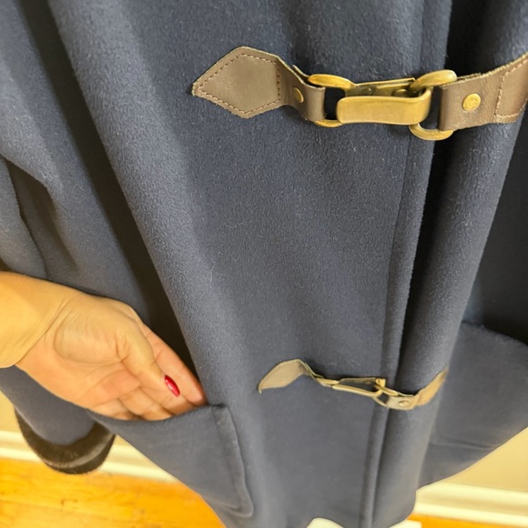 Ashley Scott navy hooded duffle coat faux fur trim wool blend made in usa - Picture 4 of 13